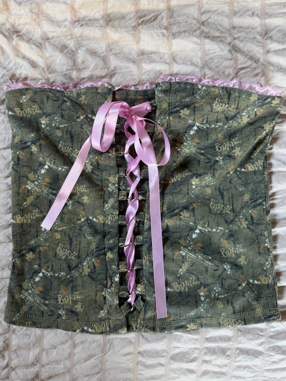 Bratz Forever 21 camo tube top with pink ribbon